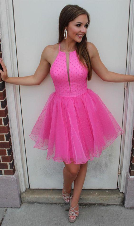 Pink A Line Homecoming Dresses Lucille Pretty Simple Hoco Dresses Cheap For Teens CD3085