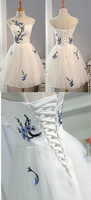 Up Tulle Lace Angel Homecoming Dresses Short Elegant White Cheap Party Dress CD313