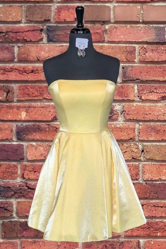 Strapless Short Yellow Taryn Homecoming Dresses Casual Yellow CD3145