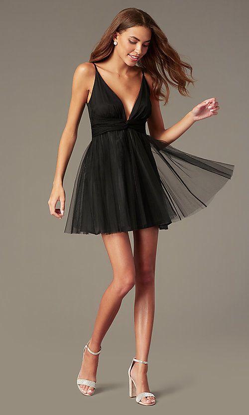 Short Black Tulle Homecoming Dresses Katelyn V-Back CD3205