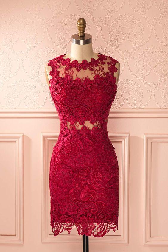 2024 Sheath Red Homecoming Dresses Lace Cecelia Dress CD3261