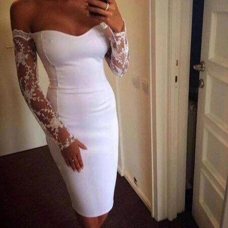 Strapless Emma Homecoming Dresses Bodycon Stretch Sleeve Knee-Length CD3414