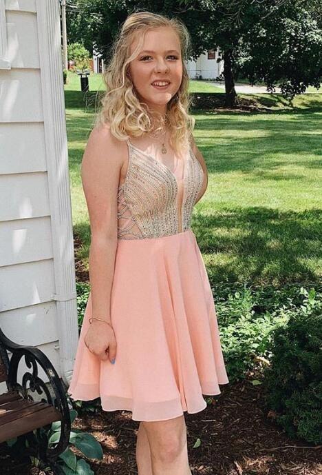Short With Beaded 2022 Pink Annalise Homecoming Dresses CD3428