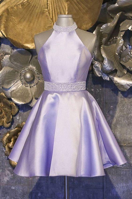 Halter Short Lavender Reagan Homecoming Dresses With Beading CD3450