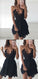 Lace Homecoming Dresses Gillian Black Sexy A-Line Deep V-Neck Black CD349
