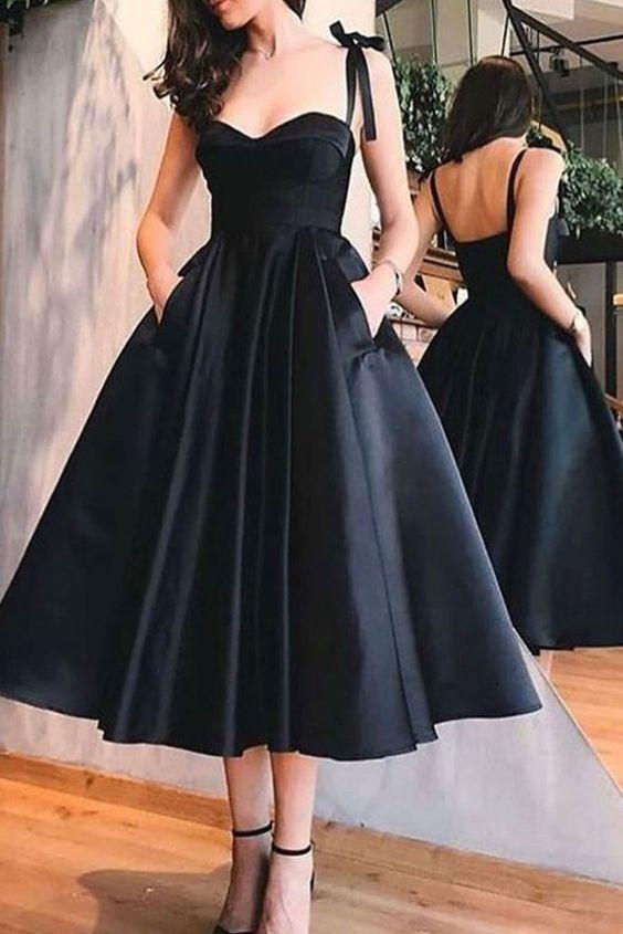 Simple Sweetheart Black Dress Black Homecoming Dresses Satin Lea CD3490