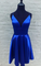 BLUE V NECK Homecoming Dresses Audrina SATIN SHORT BLUE DRESS BLUE CD3507