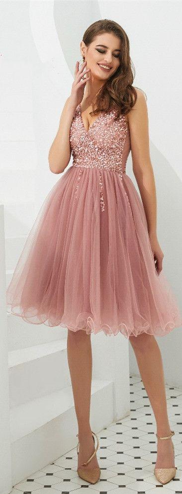 Rose Tulle Short Dresses Kiana Pink Homecoming Dresses 8th Grad Dress Back To School Dress CD3620