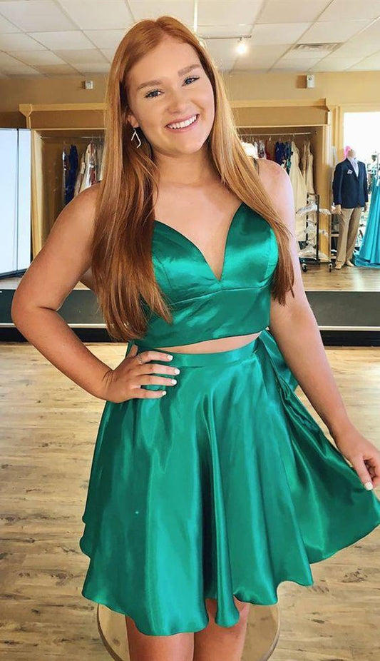 Danielle Two Pieces Homecoming Dresses Short Green Formal Cheap CD3621