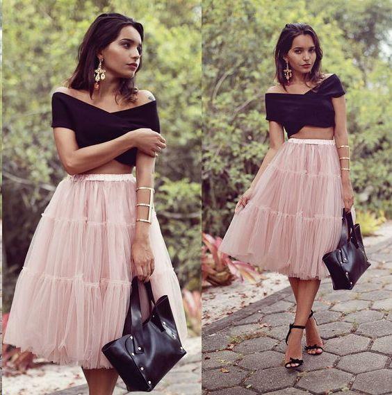 2 Pieces Homecoming Dresses Pink Mireya Black Top Skirt