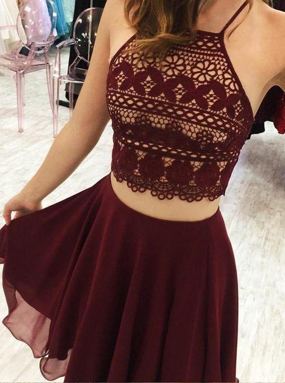 Two Piece Short Jean Homecoming Dresses Burgundy CD378