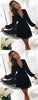 Romantic Deep Neck Long Sleeves Short Black Ingrid Homecoming Dresses Lace CD390