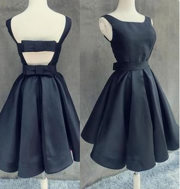 Simple Dark Navy With Bowknot Open Back Dress Lindsay Cocktail Homecoming Dresses CD3905