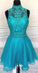 Jasmin Homecoming Dresses High Neck Turquoise Short CD3919