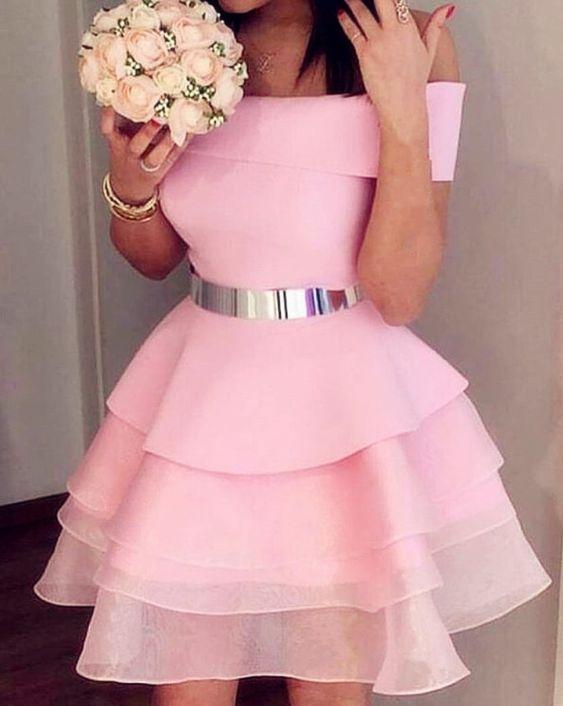 Pink Homecoming Dresses Elsa Short Ruffles Party Dress CD3970