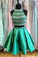 Morden Green s Beading Round Neck Two Pieces Satin Olga Homecoming Dresses Short CD4003
