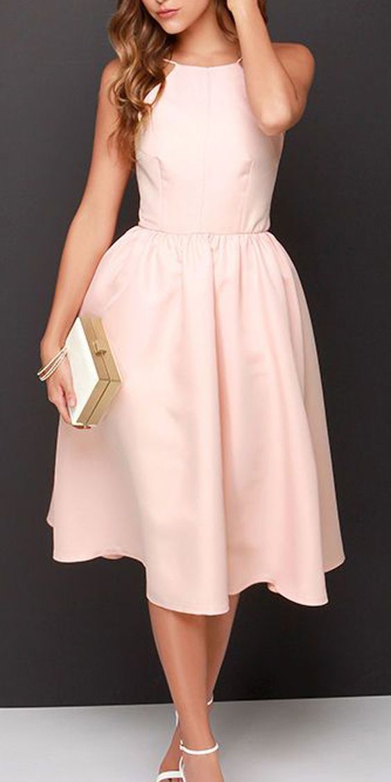 Simple A-Line Backless Tea Length Homecoming Dresses Sierra Pink Party Dress CD4099