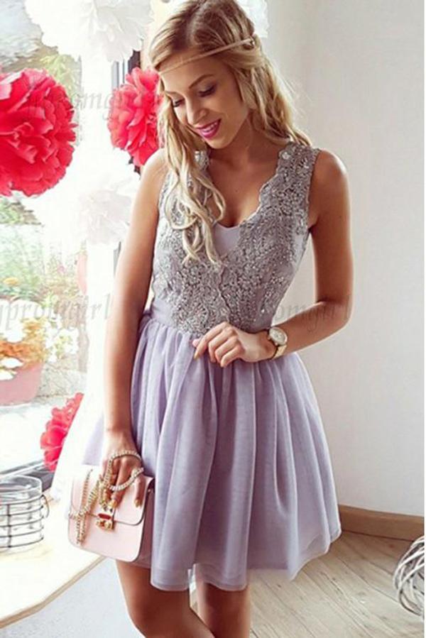 Chic A Line Homecoming Dresses Helga Tulle Sleeveless With Applique CD41