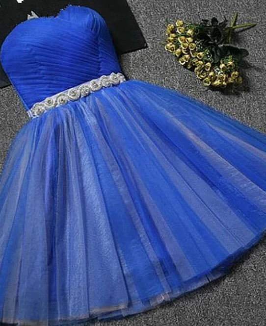 Cute Tulle Nyasia Royal Blue Homecoming Dresses Knee Length Party Dress Blue CD4106