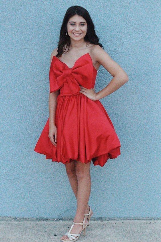 Strapless Short With Bowknot Red Homecoming Dresses Irene Party Dress CD4142