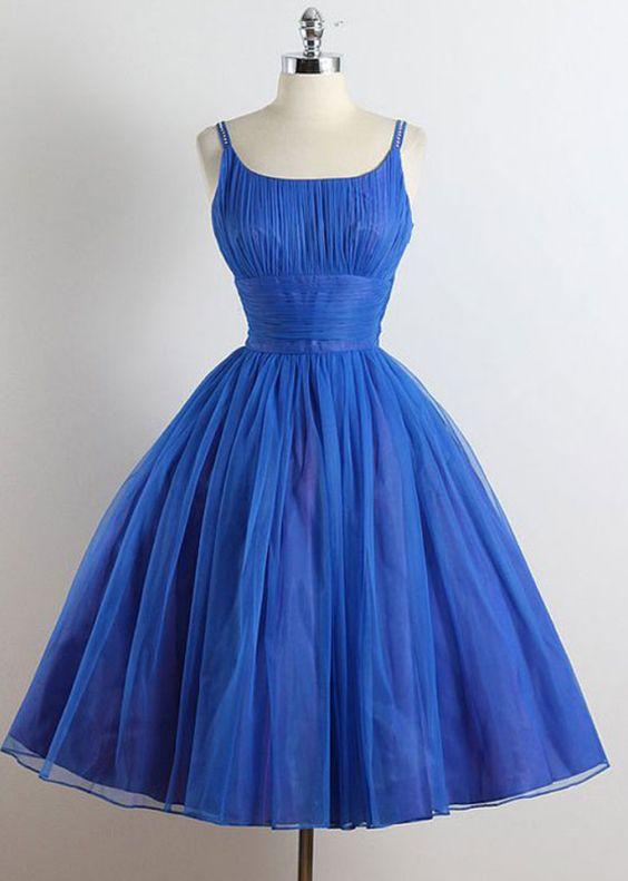 Scoop Homecoming Dresses Roselyn Royal Blue Neckline Spagetti Strap A-Line Organza Knee Length CD4167
