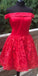 Ingrid Satin Lace Homecoming Dresses A-Line Off Shoulder Red With CD4193
