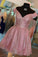 Off The Shoulder Short Pink Homecoming Dresses Maria With Sequins CD4284