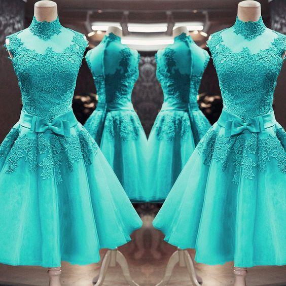 Vintage Lace Desiree Homecoming Dresses 1950s High Neck Swing Dresses Short Party Dress CD4289