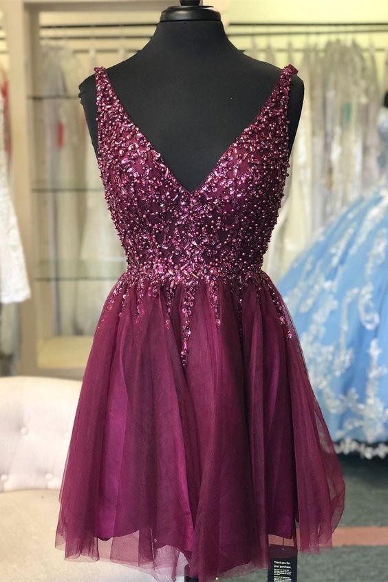 Short Grape Dress With Beaded Top Homecoming Dresses Gwen CD4340