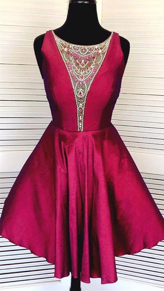 Burgundy With Beaded Top 2022 Edith Homecoming Dresses Short CD4351