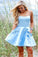 A-Line Short Satin Paola Homecoming Dresses Light Blue With Bowknot CD4488