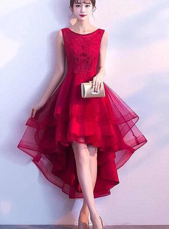 Beautiful Red Tulle Homecoming Dresses Abbie High Low Party Dress Red CD4562