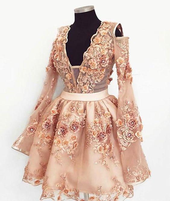 Cute Champagne Applique Short Ariana Homecoming Dresses Lace CD463