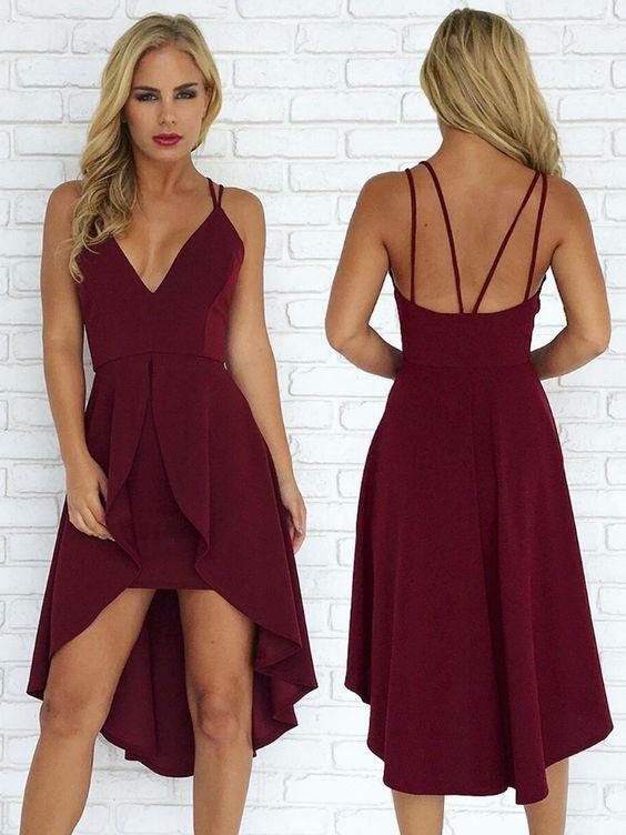 Sexy Straps Burgundy Homecoming Dresses Ann Short Party Dress CD4641