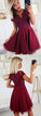 Short Sleeves Homecoming Dresses Kinsley Lace Burgundy CD4729