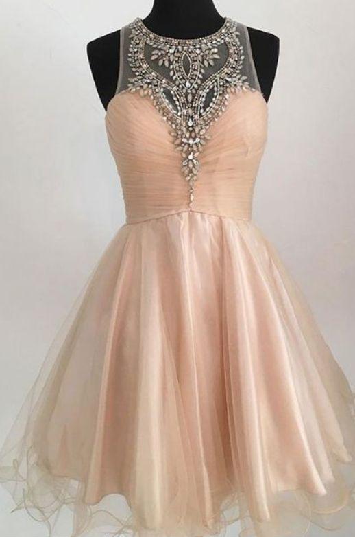 Champagne Tulle Short Party Homecoming Dresses Ali Dress Cute CD4754