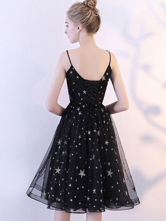 Stars Sequined V-Neck Sleeveless A-Line Madeleine Homecoming Dresses CD477