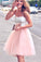 Spaghetti Straps Two Emmalee Pink Homecoming Dresses Piece Blush Short Party Dress CD47