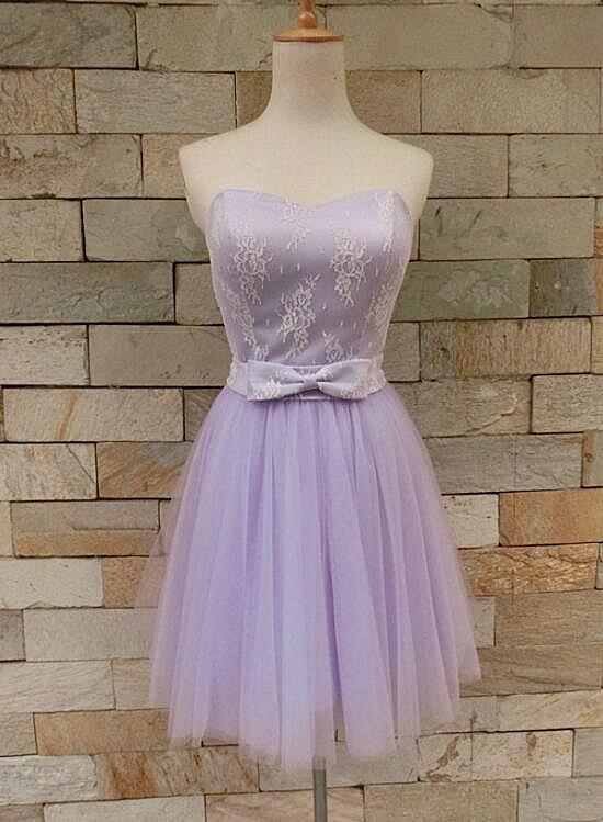 Beautiful Lavender Tulle And Lace Homecoming Dresses Eva Cute Party Dress Sweetheart Party With Bow CD4832