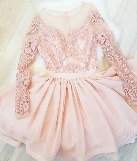 Round Neck Short Lace Pink Allyson Homecoming Dresses Party Dress CD4996