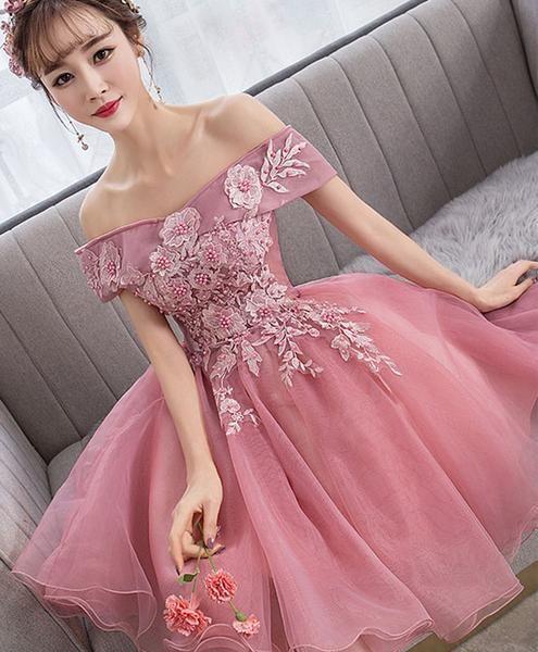 Tulle Pink Homecoming Dresses Lace Louise Short Party Dress CD5078