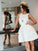 A-Line Round Satin Joan Homecoming Dresses Neck Cut-Out Short White CD5150