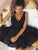 V Neck Black Short Karly Homecoming Dresses With Appliques Beading CD523