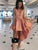 High Low Talia Satin Homecoming Dresses Deep V Neck Champagne With Appliques CD525