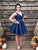 A-Line V-Neck Short Navy Blue Dress With Beading Homecoming Dresses Cocktail Selena Satin CD537