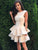 A-Line Satin Homecoming Dresses Cocktail Kamora Jewel Short Champagne Dress With Applique CD539