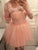 A-Line Square Long Sleeves Tulle Dress With Cocktail Lorelei Lace Pink Homecoming Dresses CD562