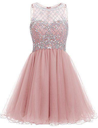 Short A-Line Tulle Featuring Sweetheart Illusion Homecoming Dresses Pink Aimee Crystal Embellished Bodice CD5633