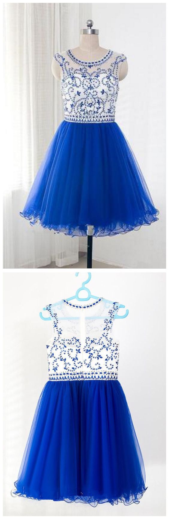 Tulle Luciana Homecoming Dresses Royal Blue Sleeveless With Beading CD5686