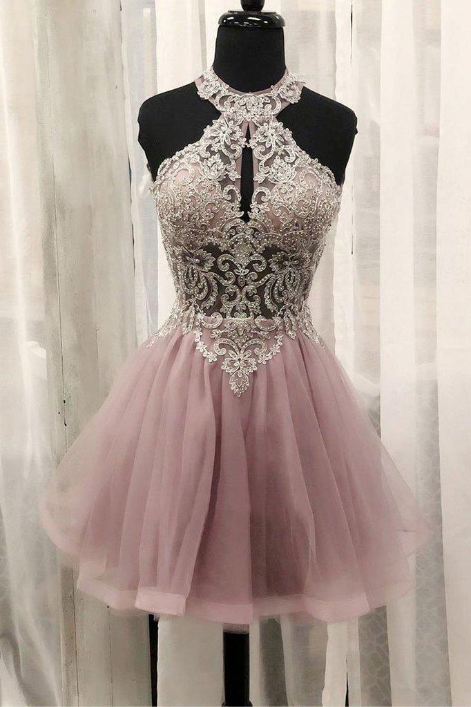 Homecoming Dresses Denise PINK TULLE LACE SHORT DRESS PINK CD5763